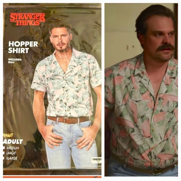 Stranger Things -Hopper Costume Hopper Button Down Shirt - Picture 1 of 7
